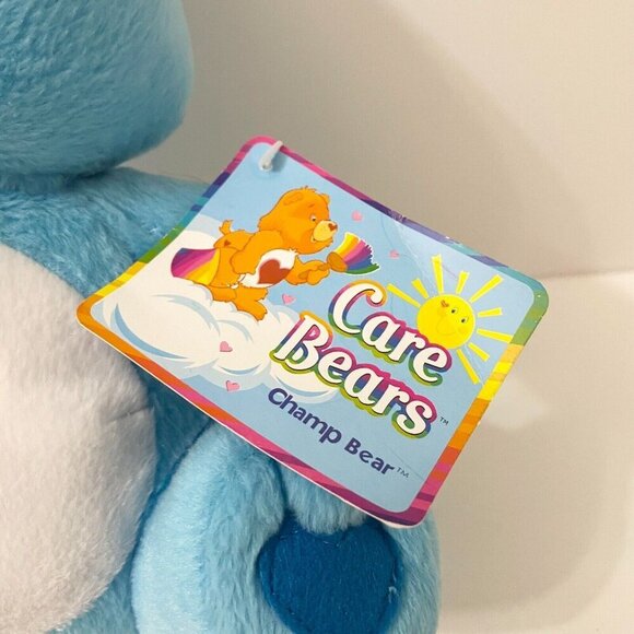 2004 Care Bears Champ Bear Plush Nanco Blue Trophy 9 Inch Doll Toy Tags are Worn - Picture 3 of 16